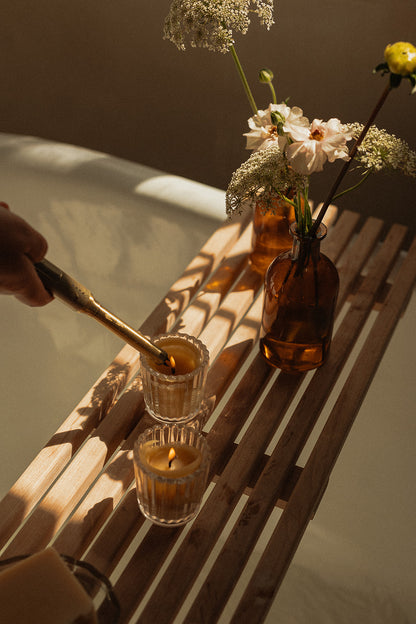 Ribbed Glass Tea Light Holder