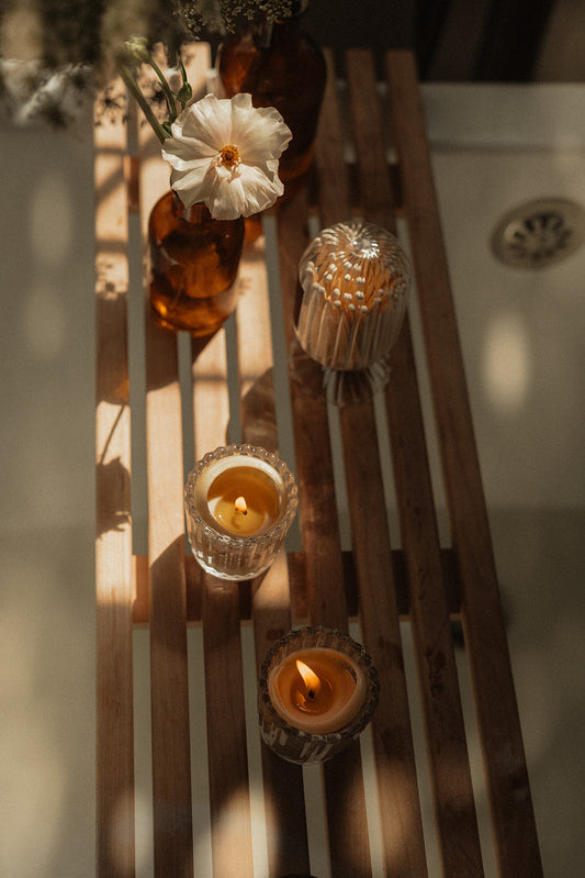 Ribbed Glass Tea Light Holder