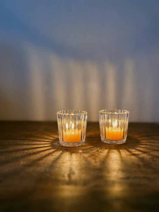 Ribbed Glass Tea Light Holder